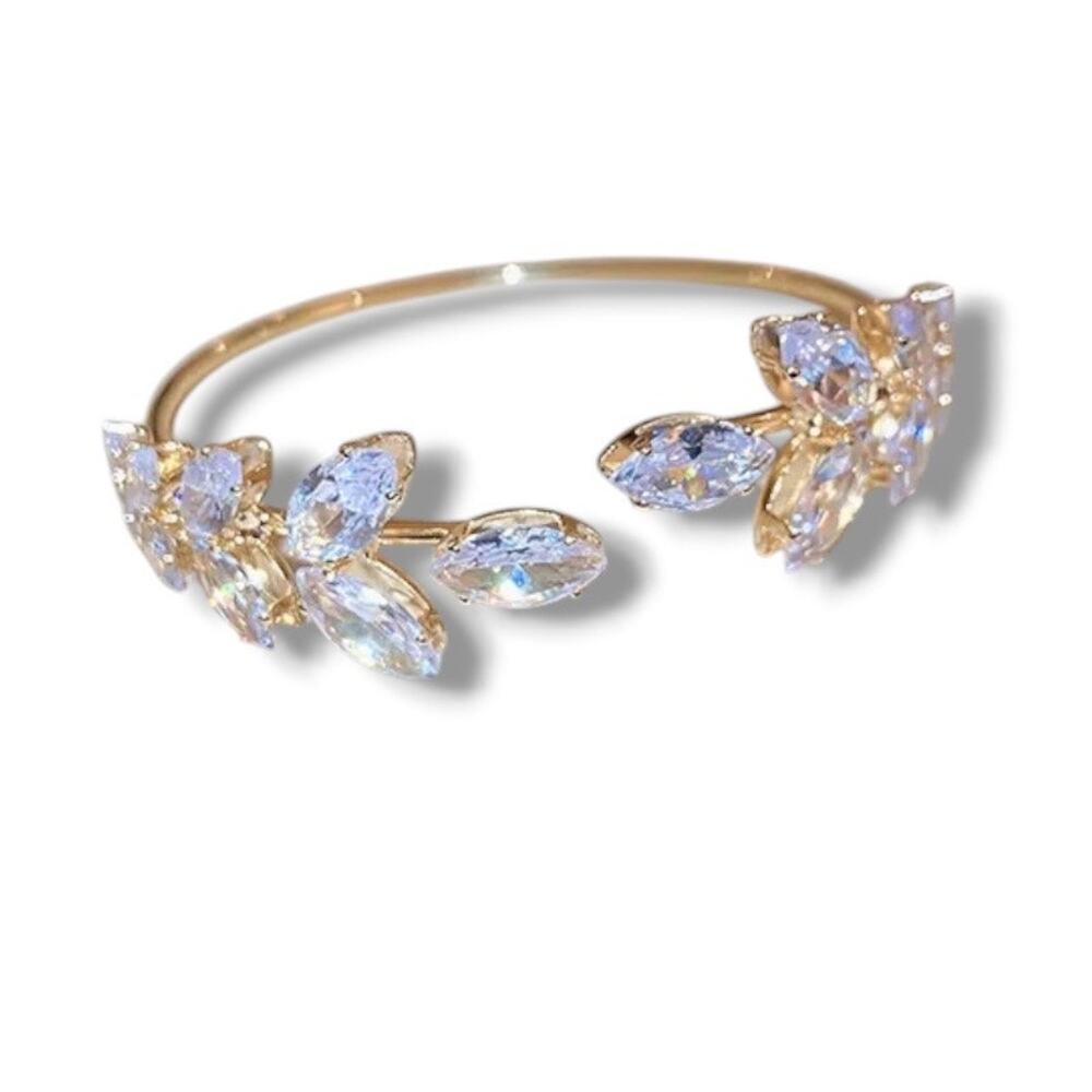 Gold-Tone Crystal Leaf Cuff Bracelet